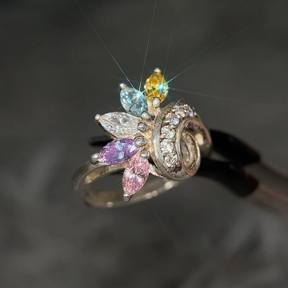 5-Marquis‎ Cut Gems Sterling Silver 925 Ring